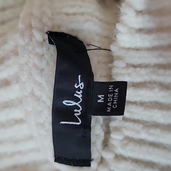 LULU'S Patchwork It Cream Cable Knit Cutout Sweater Dress/ M. - Picture 5 of 14